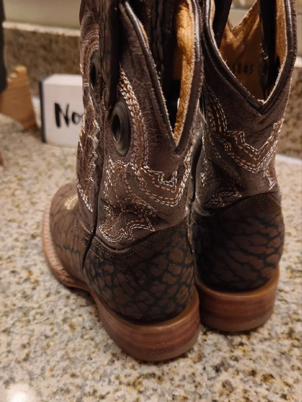 Girls Brown Western-Style Pull-On Boots with Embroidered Toe